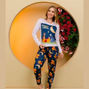 Pijama Manga Longa Com Calça Winie The Pooh Amável Moda íntima