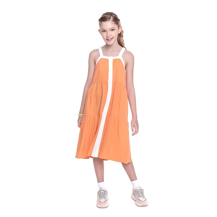 Vestido Midi Kids Amofany Franzido Camadas Vestido Midi Kids Amofany Franzido Camadas