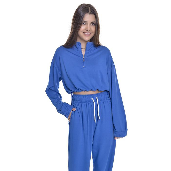 Cropped Teen Amofany Em Moletinho Com Zíper Na Gola Cropped Teen Amofany Em Moletinho Com Zíper Na Gola