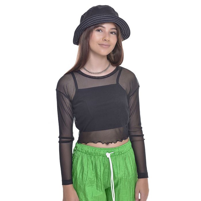 Blusa Infantil Menina Amofany Manga Longa Em Malha Tule (não Acompanha Top) Blusa Infantil Menina Amofany Manga Longa Em Malha Tule (não Acompanha Top)