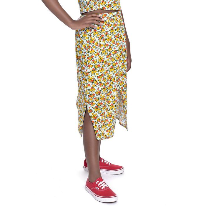 Saia Midi Kids Amofany Estampada Floral Com Fendas Saia Midi Kids Amofany Estampada Floral Com Fendas
