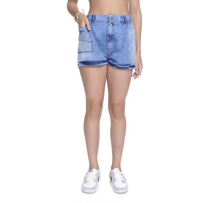 Short Juvenil Feminino Amofany Chambray Barra Dobrada Short Juvenil Feminino Amofany Chambray Barra Dobrada