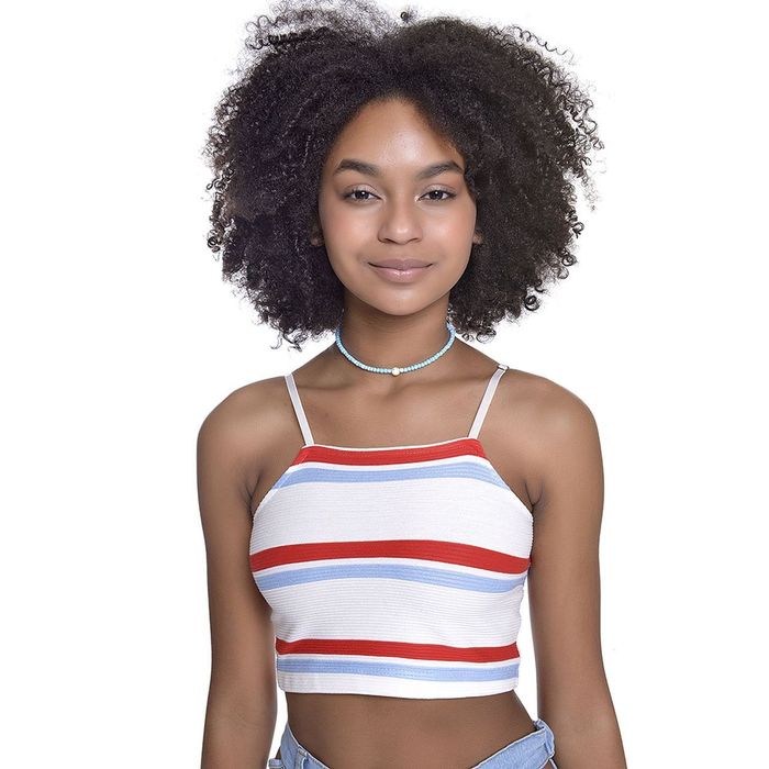 Cropped Teen Amofany Malha Canelada Listrada Com Argola Cropped Teen Amofany Malha Canelada Listrada Com Argola
