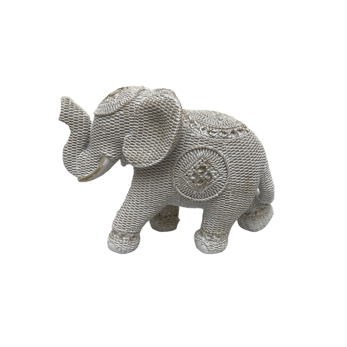 Escultura Elefante Em Resina Off White 26x12x18,5cm