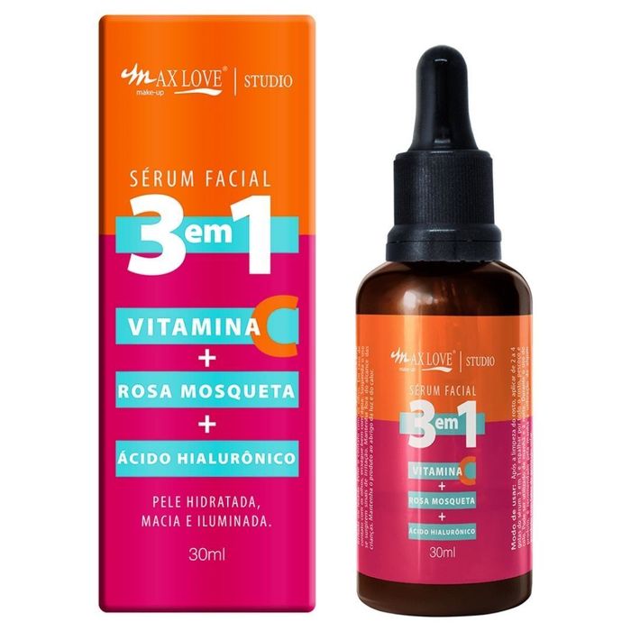Sérum Facial 3 Em 1 Vitamina C + Rosa Mosqueta + áciodo Hialurônico Maxlove