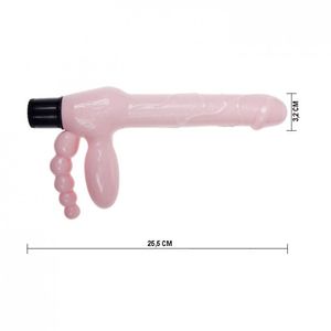 Pênis Vibrador Com Plug Vaginal E Anal