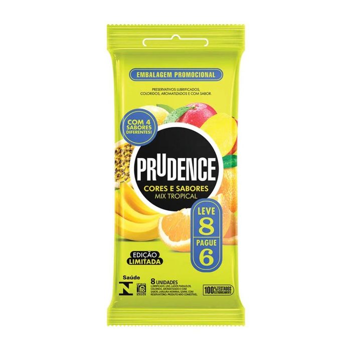 Preservativos Cores E Sabores Mix Tropical 8 Unidades Prudence