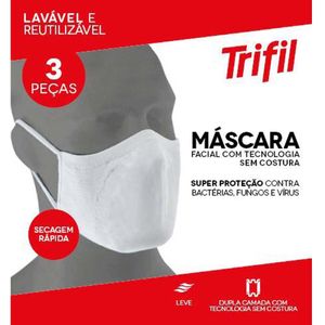 Kit Máscara De Proteção Dupla Camada Sem Costuras 3 Unidades Trifil
