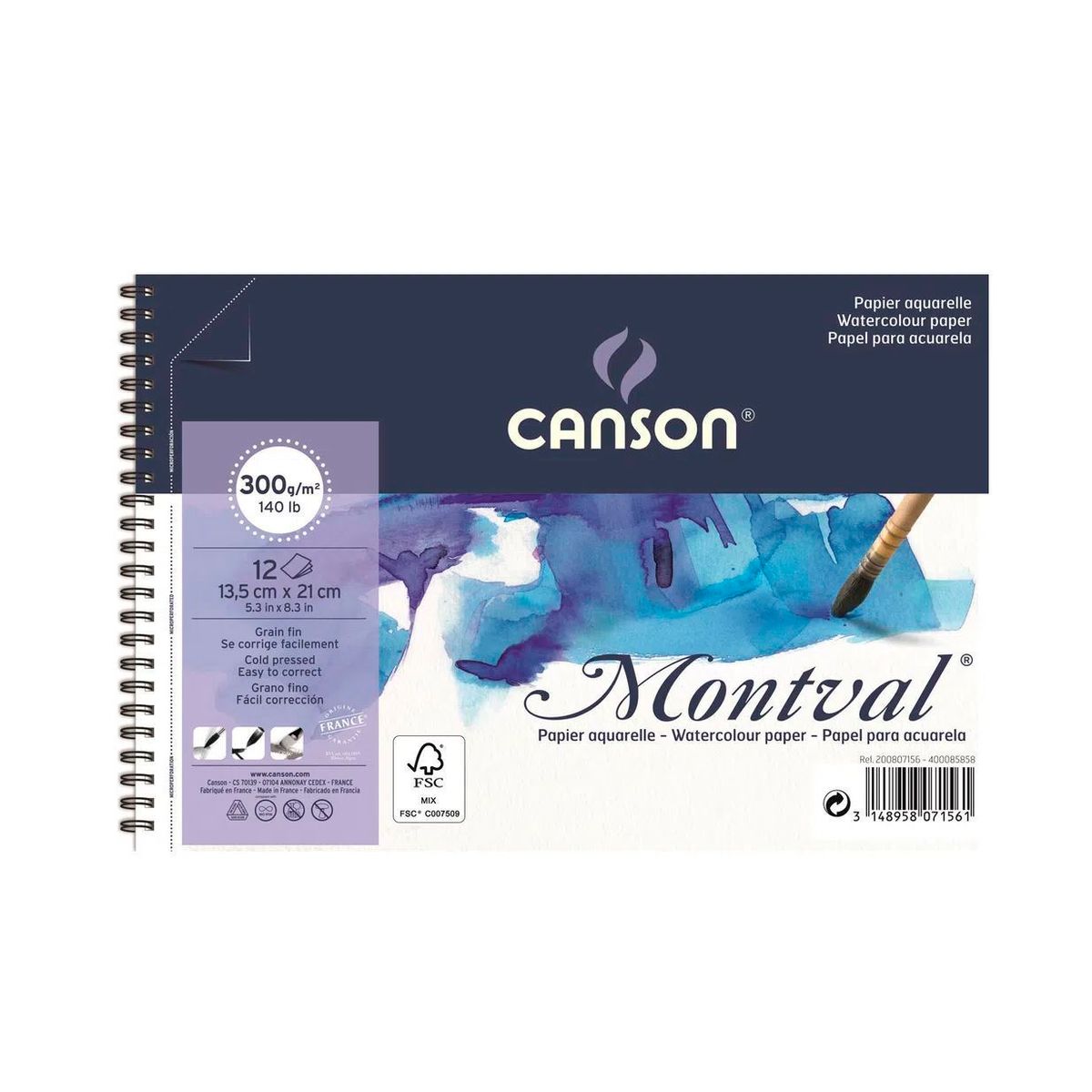 Sketchbook Canson Montval (13,5x21cm) 300g/m² 12 Folhas