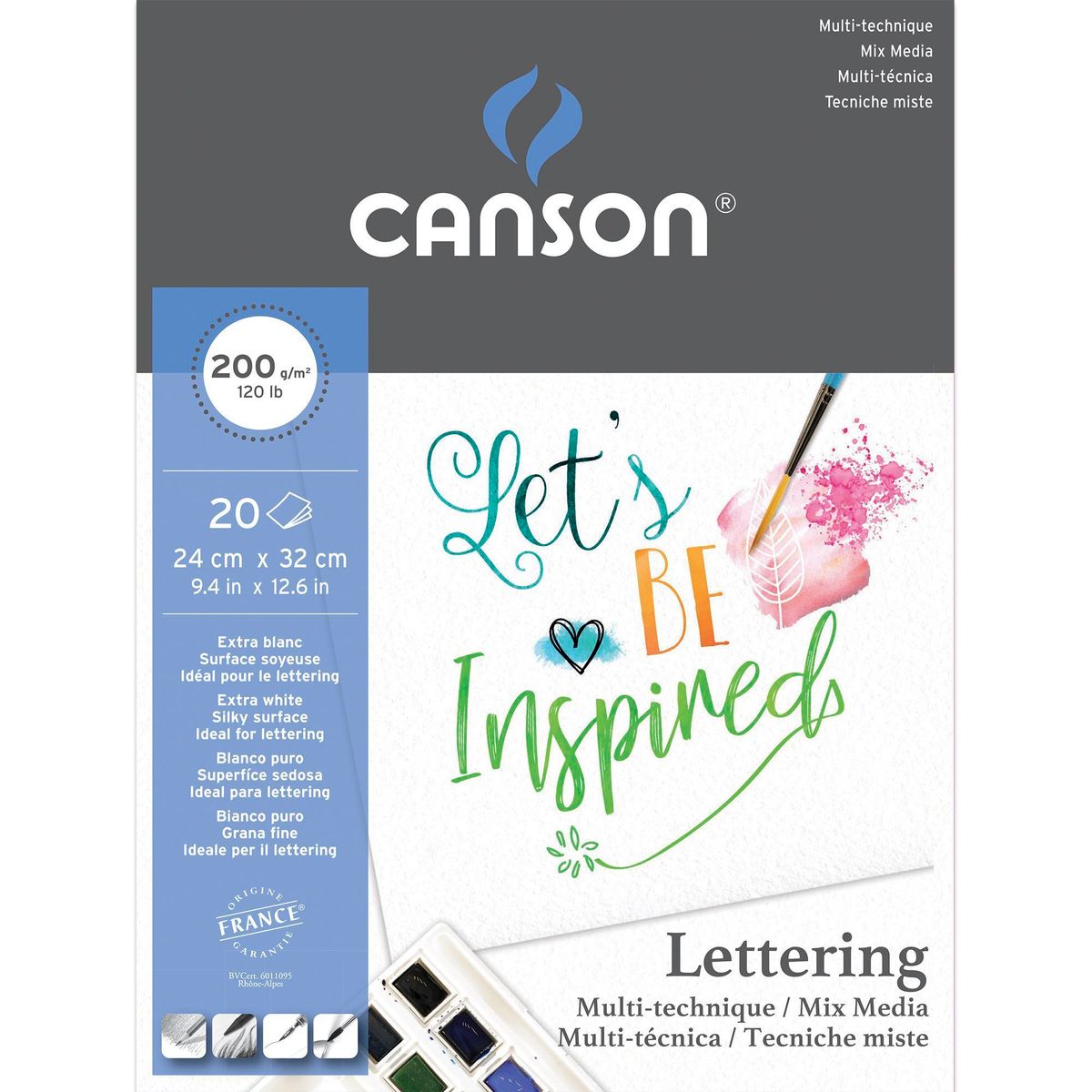 Papel Canson Lettering Mix Media A4+ 200 G/m² 20 Folhas