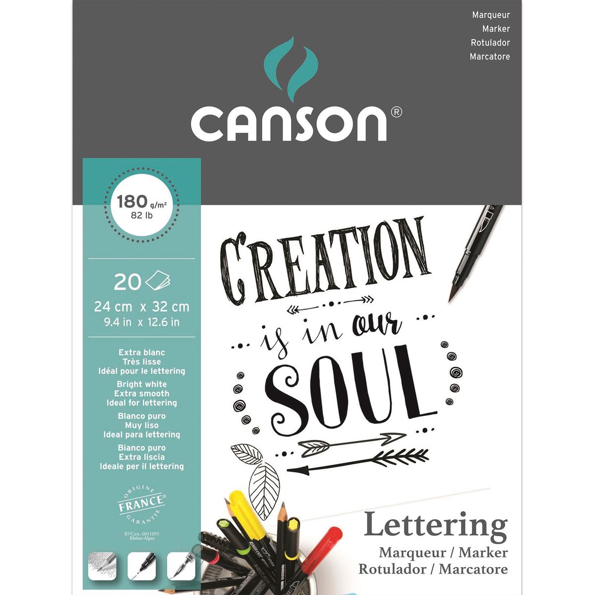 Papel Canson Lettering Marker A4+ 180g/m² 20 Folhas