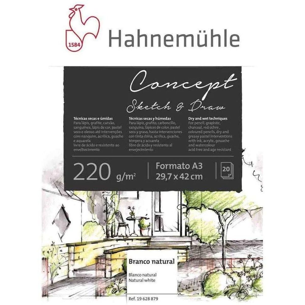 Papel Hahnemühle Concept Sketch & Draw A3 220g/m² 20 Folhas