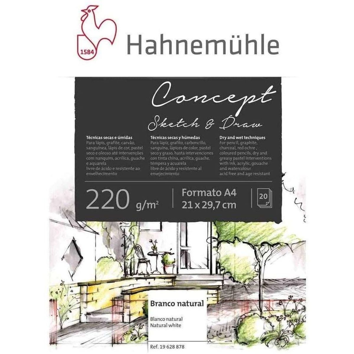 Papel Hahnemühle Concept Sketch & Draw A4 220g/m² 20 Folhas
