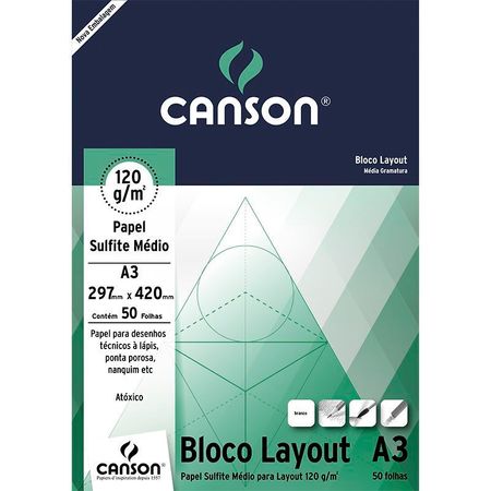 Papel Canson Layout A3 120g/m² 50 Folhas
