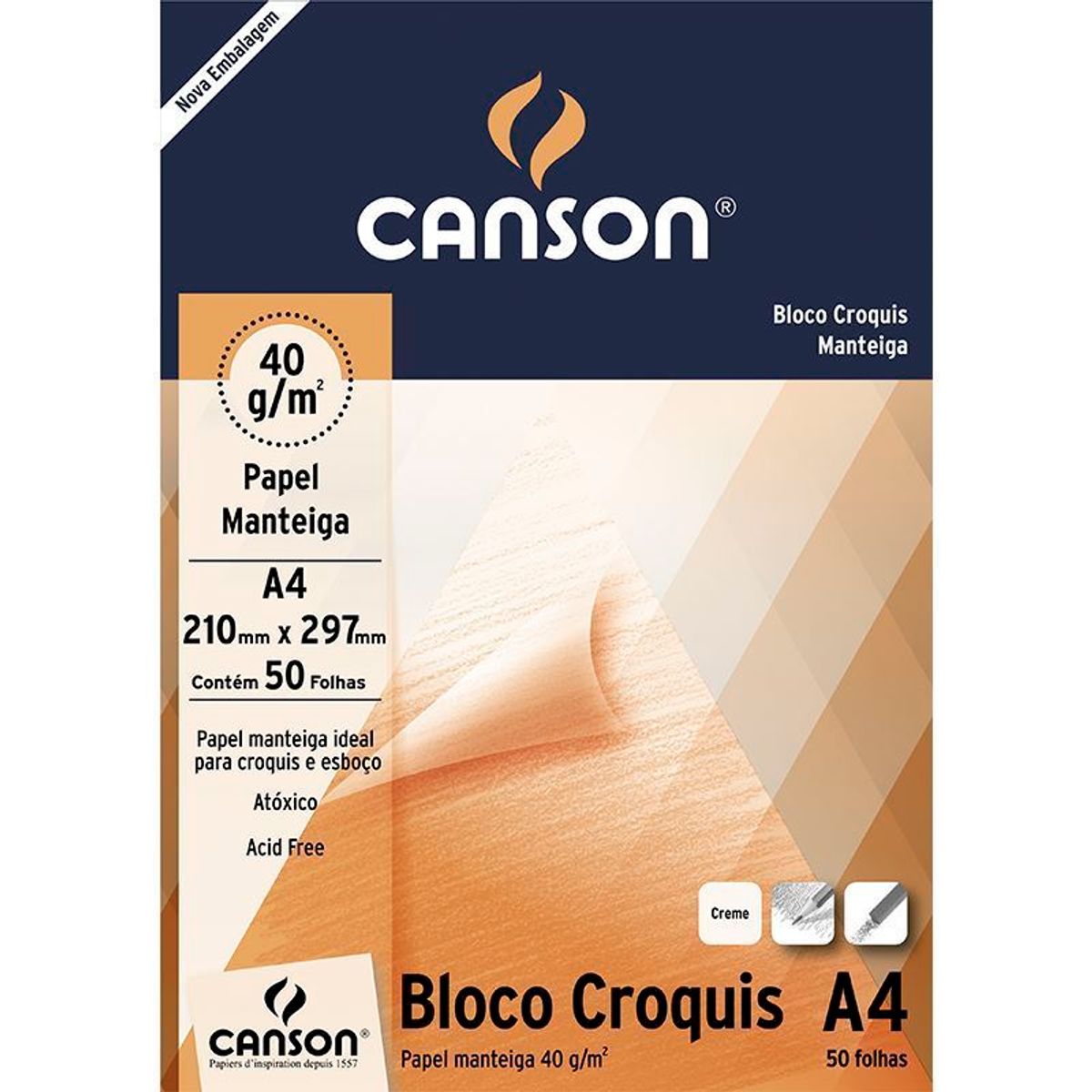 Papel Canson Croquis Manteiga A4 40g/m² 50 Folhas