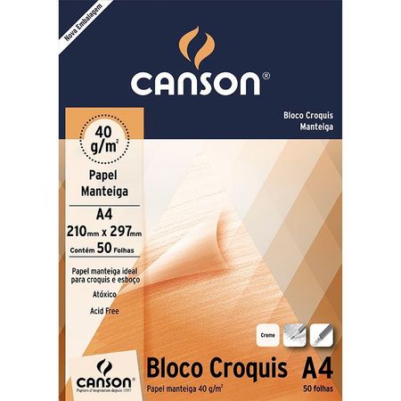 Papel Canson Croquis Manteiga A4 40g/m² 50 Folhas