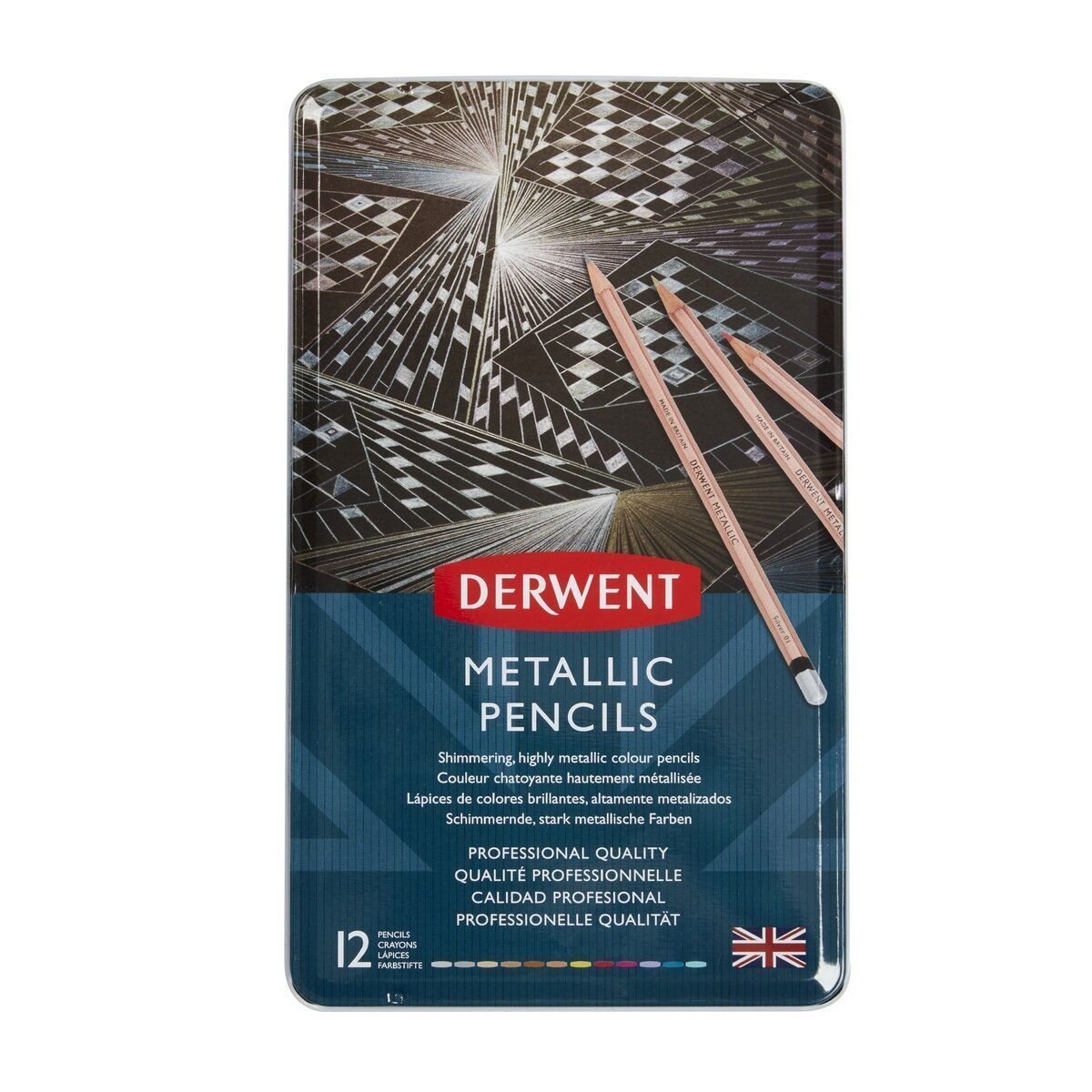 Kit Lápis Derwent Metallic Permanente C/ 12 Cores