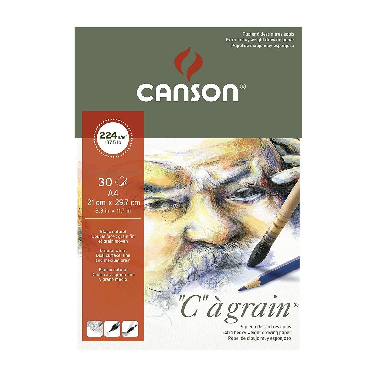 Bloco Canson “c” à Grain A4 224g/m² 30 Folhas 
