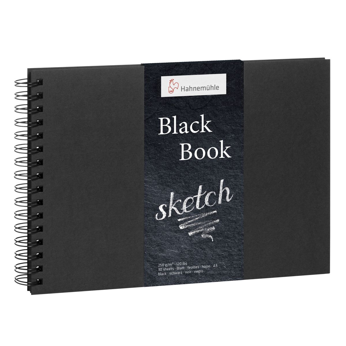Sketchbook Hahnemühle Black Book Espiral A5 250g/m² 30 Folhas 