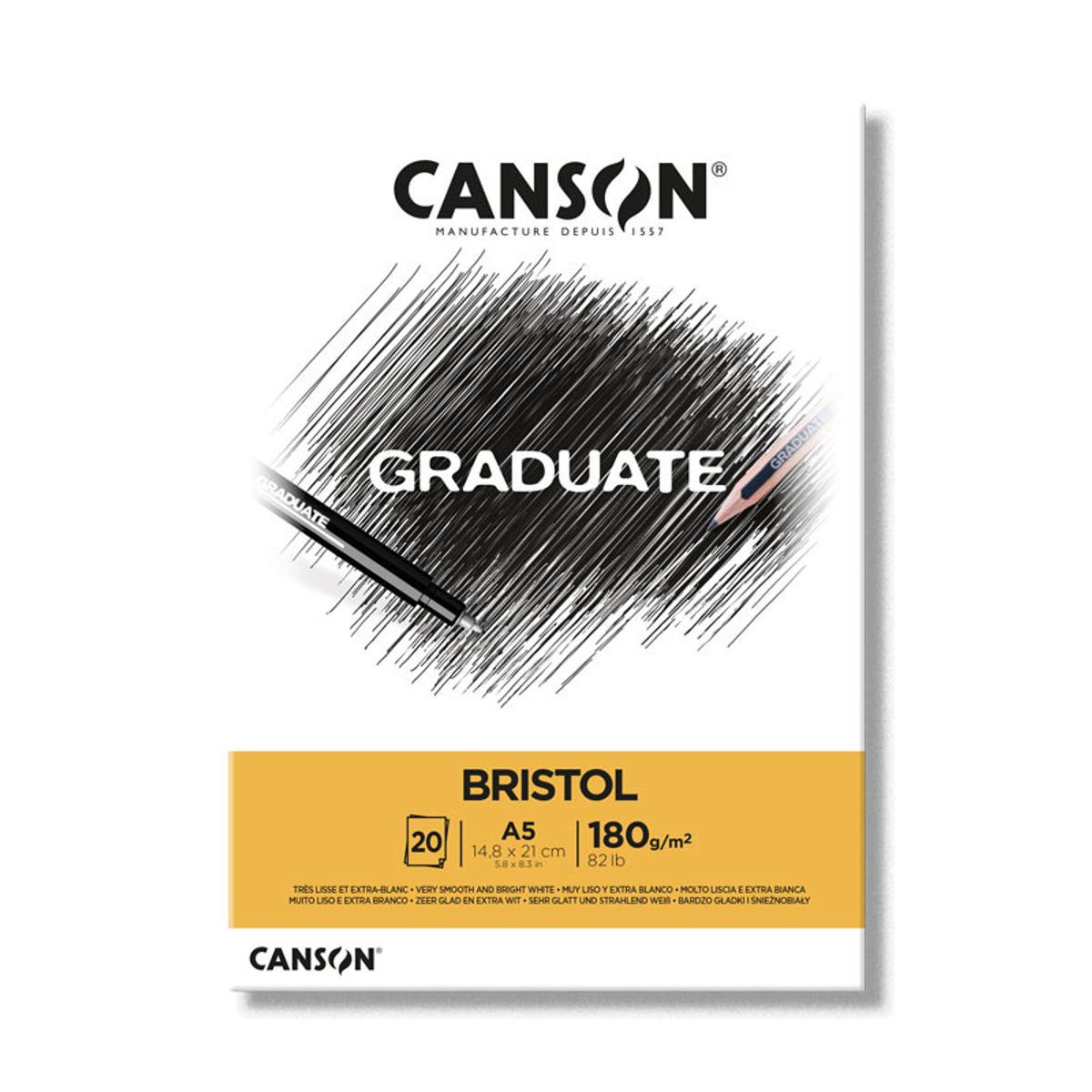 Bloco Papel Canson Graduate Bristol A5 180g/m² 20 Folhas