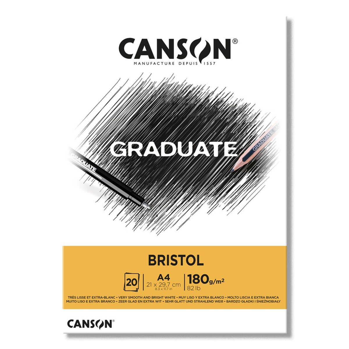 Bloco Papel Canson Graduate Bristol A4 180g/m² 20 Folhas