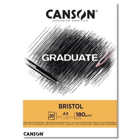 Bloco Papel Canson Graduate Bristol A3 180g/m² 20 Folhas