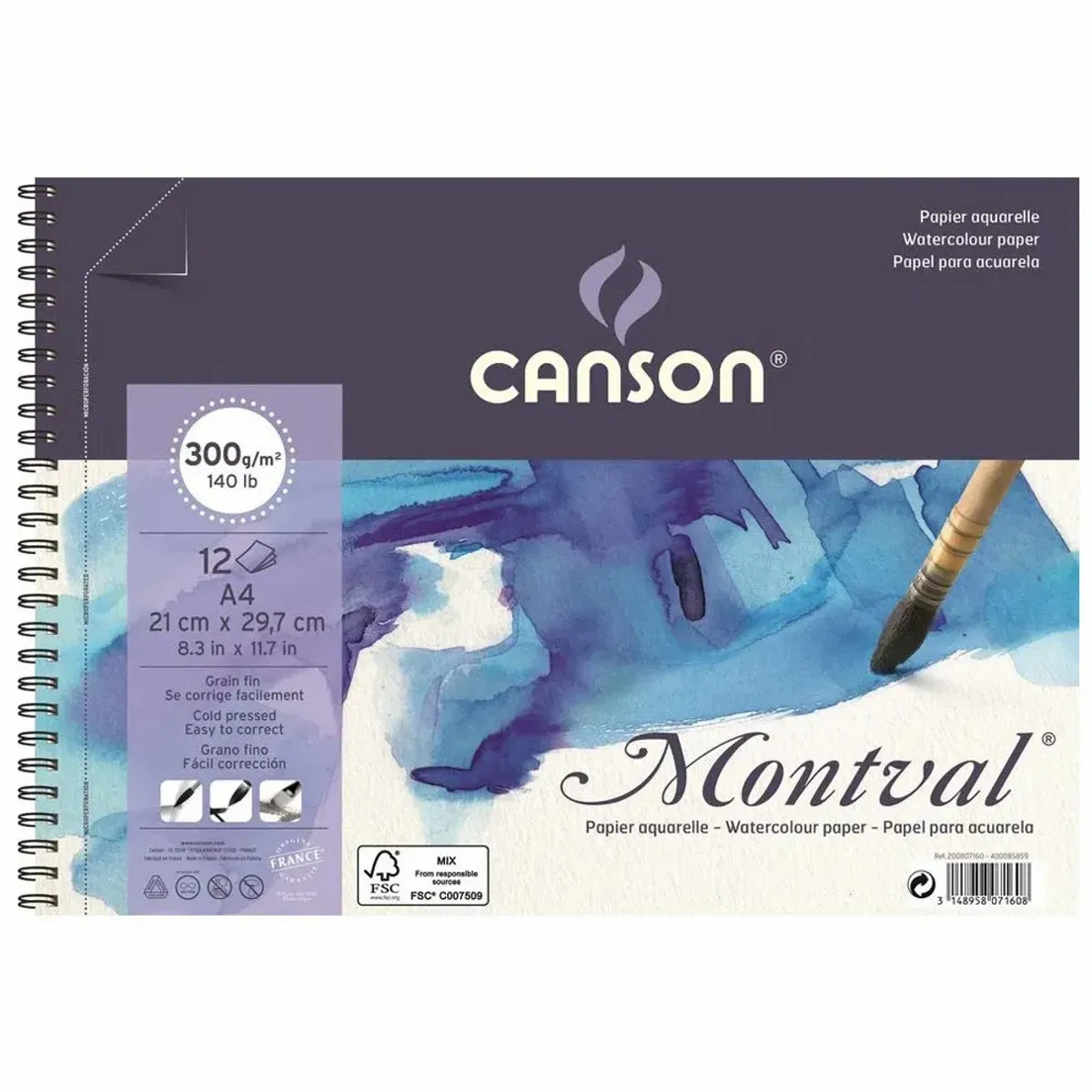 Sketchbook Canson Montval A4 (21x30cm) 300g/m² 12 Folhas