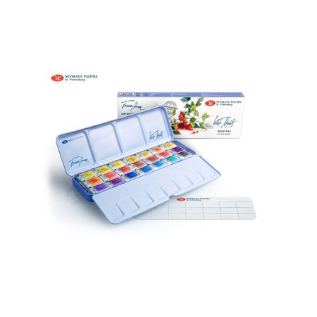 Kit 21 Tintas Aquarela White Nights  em Pastilha Bazanova Estojo Metal - 1443