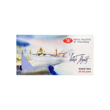 Kit 35 Tintas Aquarela White Nights em Pastilha Estojo Metal - 1563