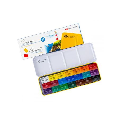 Kit 21 Tintas Aquarela Sonnet Nevskaya Palitra em Pastilha Estojo Metal - 1669