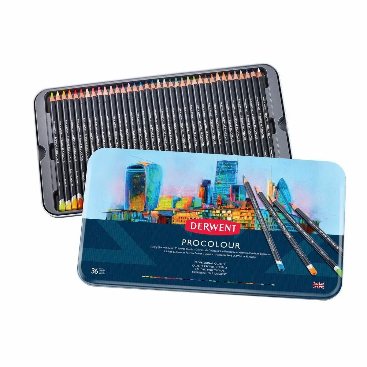Kit Lapis de Cor Permanente Derwent Procolour Lata 36 Cores