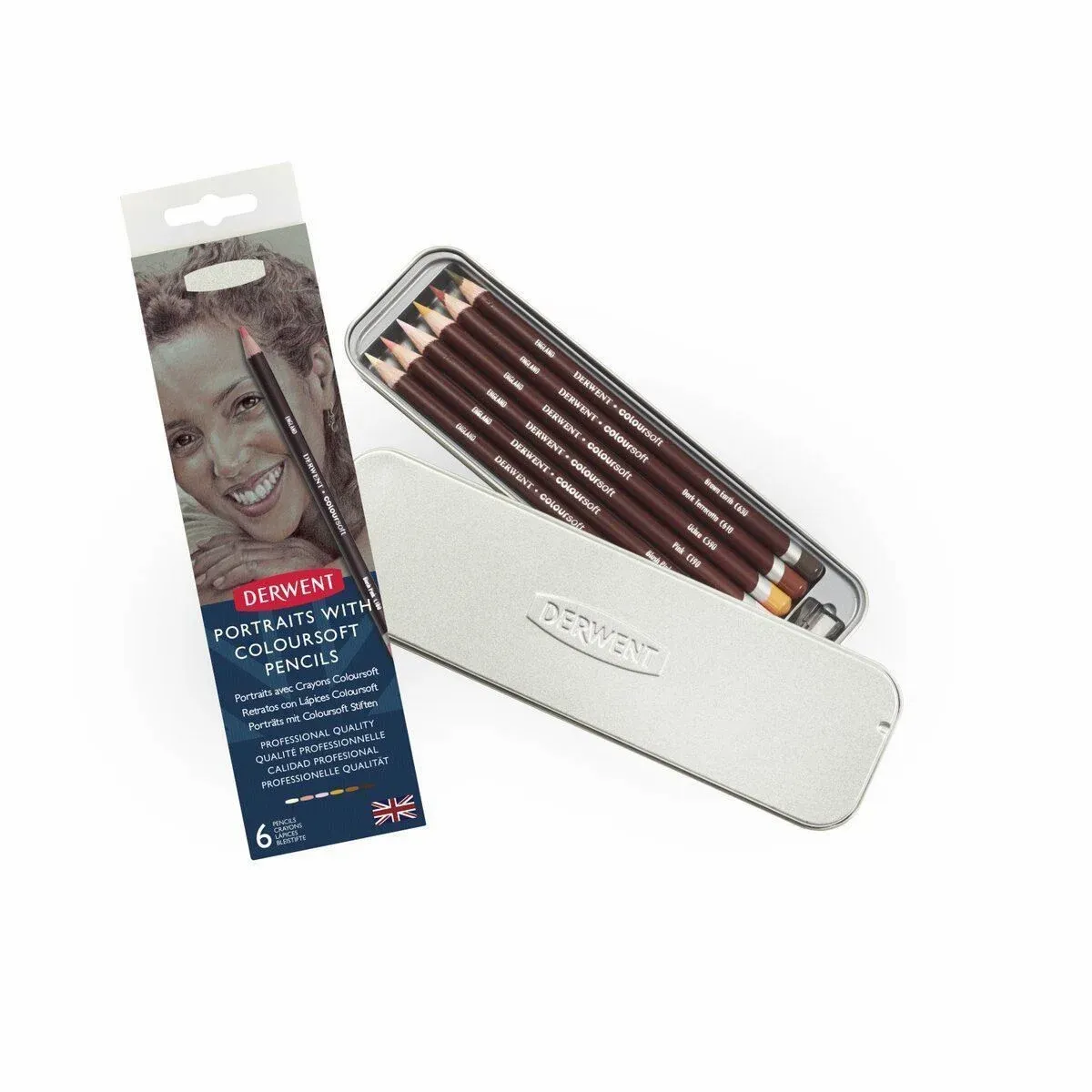 Kit Lapis de Cor Permanente Derwent Coloursoft Lata 6 Cores - Skintones