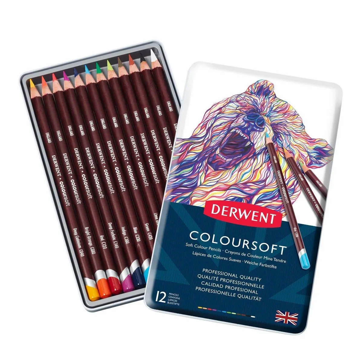 Kit Lapis de Cor Permanente Derwent Coloursoft Lata 12 Cores