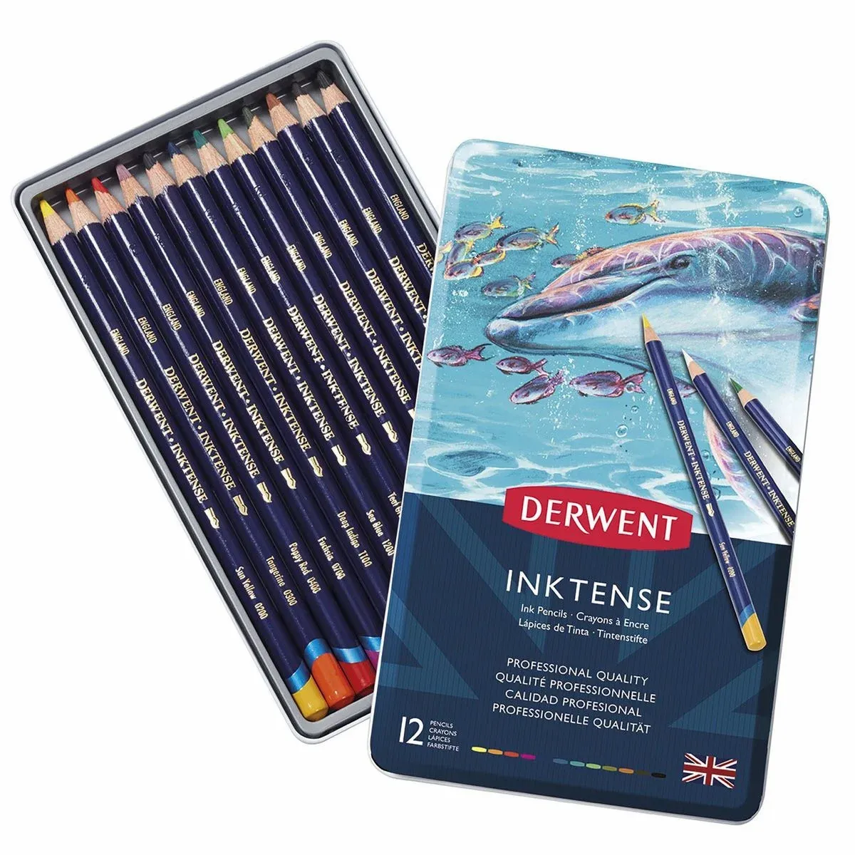 Kit Lapis de Cor Aquarelavel Derwent Inktense Lata 12 Cores