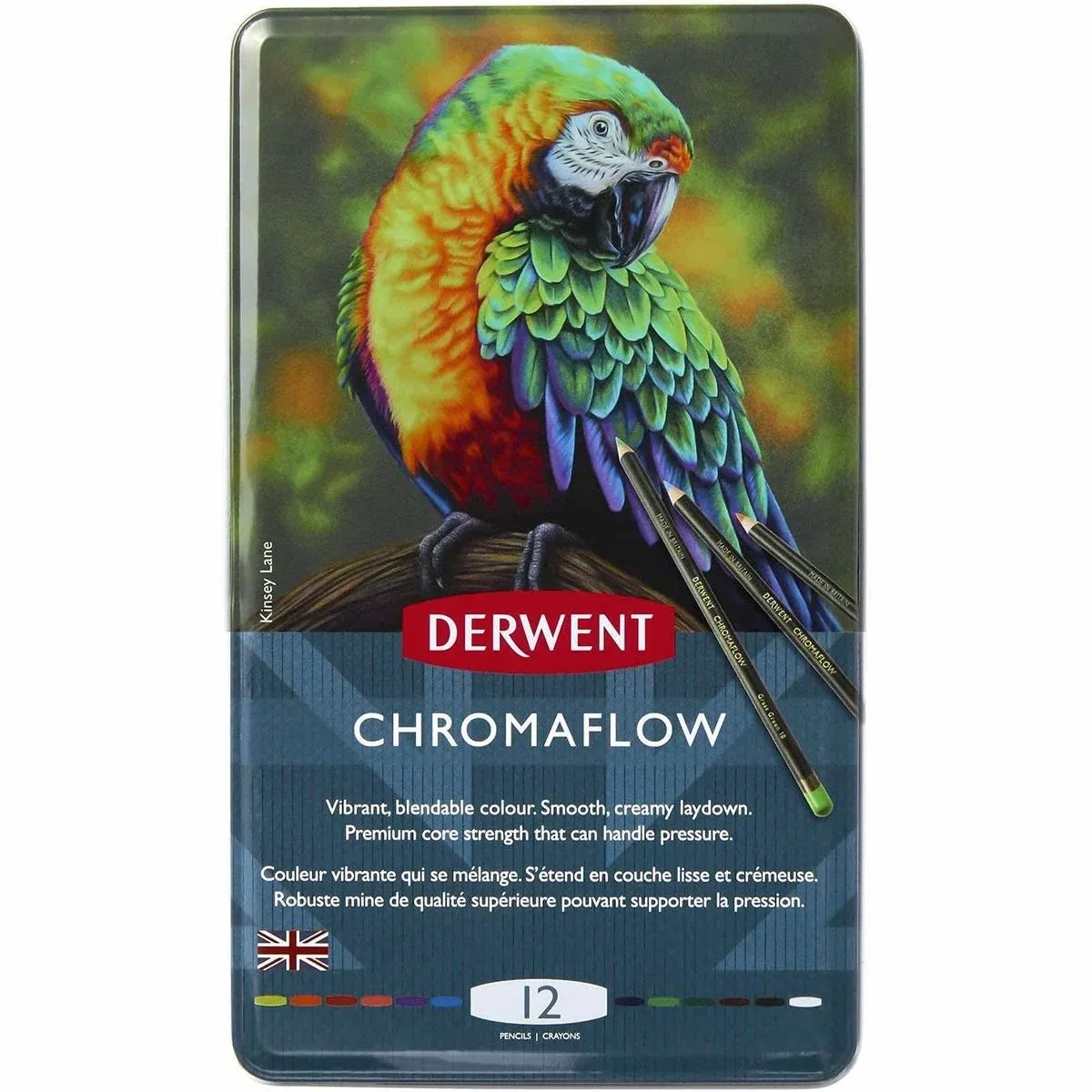 Kit Lapis de Cor Permanente Derwent Chromaflow Lata 12 Cores