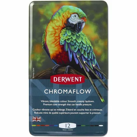 Kit Lapis de Cor Permanente Derwent Chromaflow Lata 12 Cores