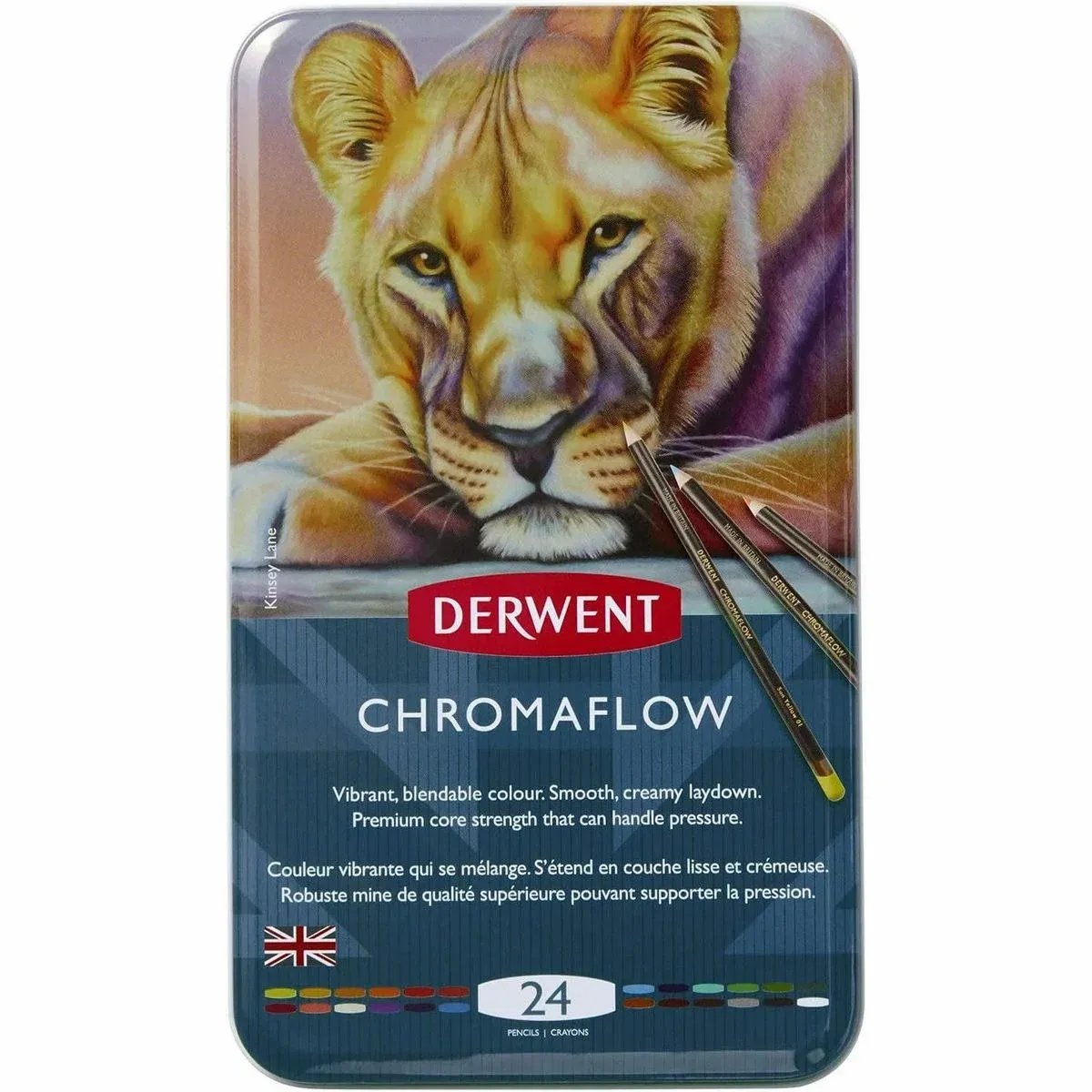 Kit Lapis de Cor Permanente Derwent Chromaflow Lata 24 Cores