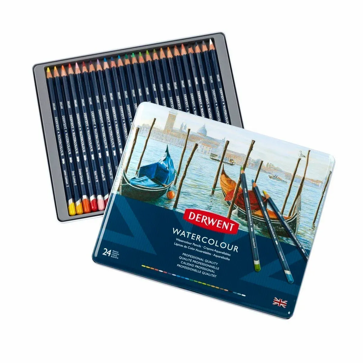 Kit Lapis de Cor Aquarelavel Derwent Watercolour Lata 24 Cores