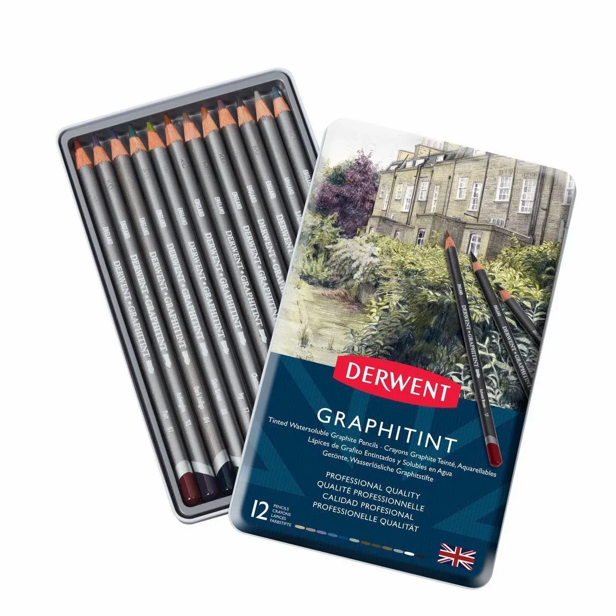 Kit Lapis de Cor Aquarelavel Derwent Graphitint Lata 12 Cores