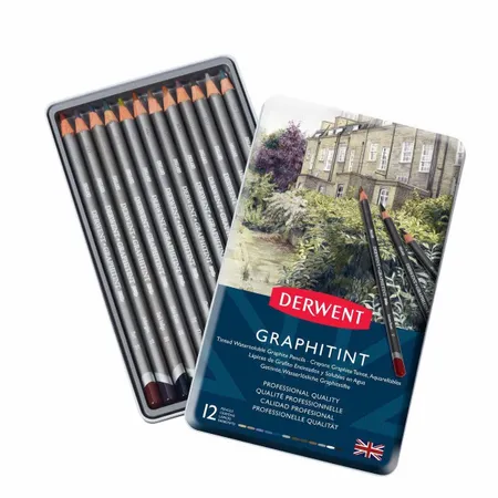 Kit Lapis de Cor Aquarelavel Derwent Graphitint Lata 12 Cores