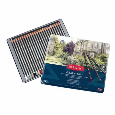 Kit Lapis de Cor Aquarelavel Derwent Graphitint Lata 24 Cores