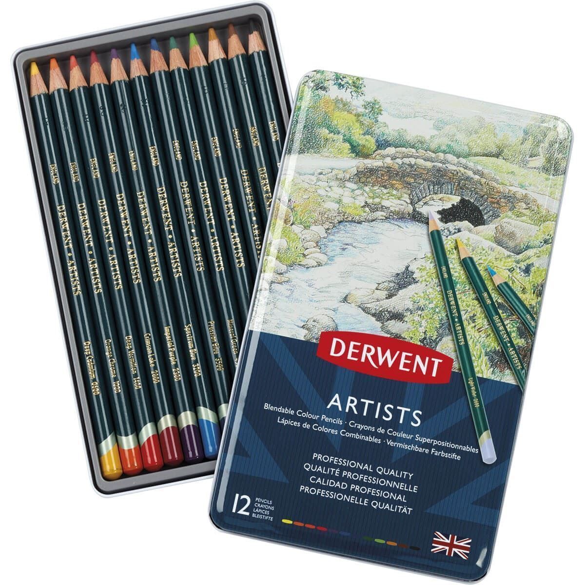 Kit Lapis de Cor Permanente Derwent Artists Lata 12 Cores