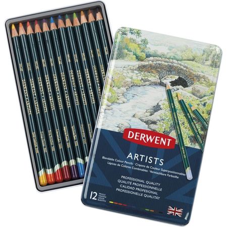 Kit Lapis de Cor Permanente Derwent Artists Lata 12 Cores