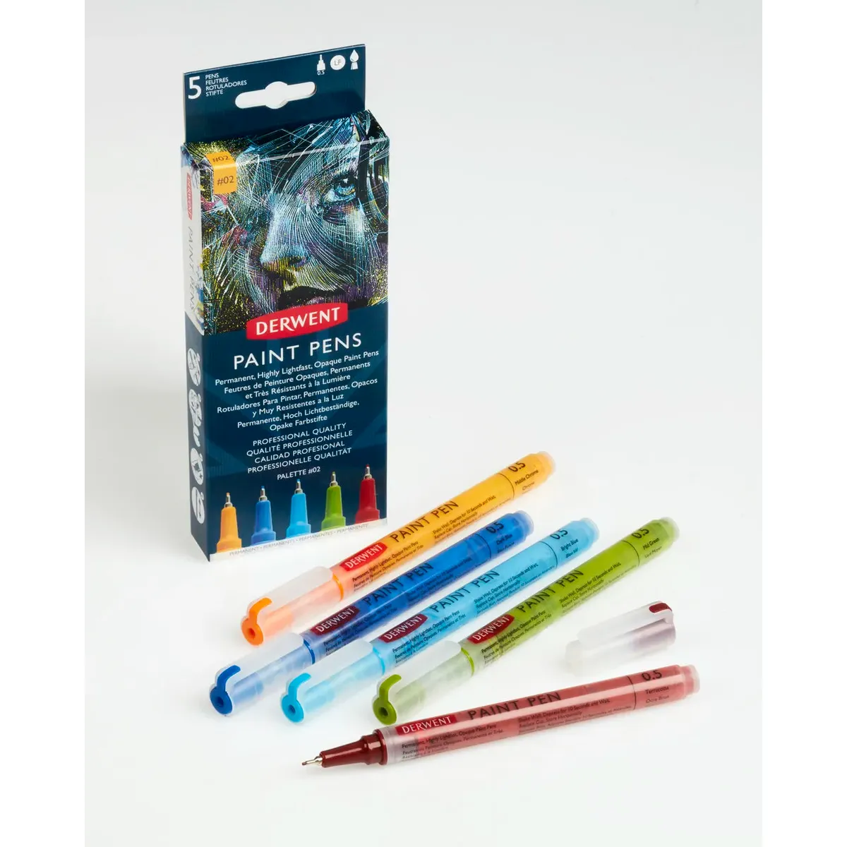 Kit Caneta Paint Pens Derwent 5 Canetas Coloridas #02