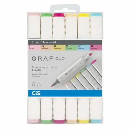 Kit Marcador Cis Graf Duo 6 Cores - Tons Pastel