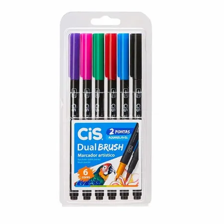 Kit Marcador Cis Dual Brush 6 Cores - Tons Basicos