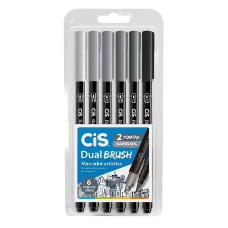Kit Marcador Cis Dual Brush 6 Cores - Tons de Cinza