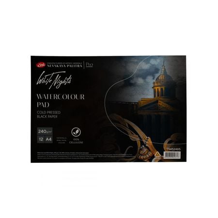 Bloco Aquarela White Nights 240g/m² 100% Celulose Papel Preto A4 12 Folhas