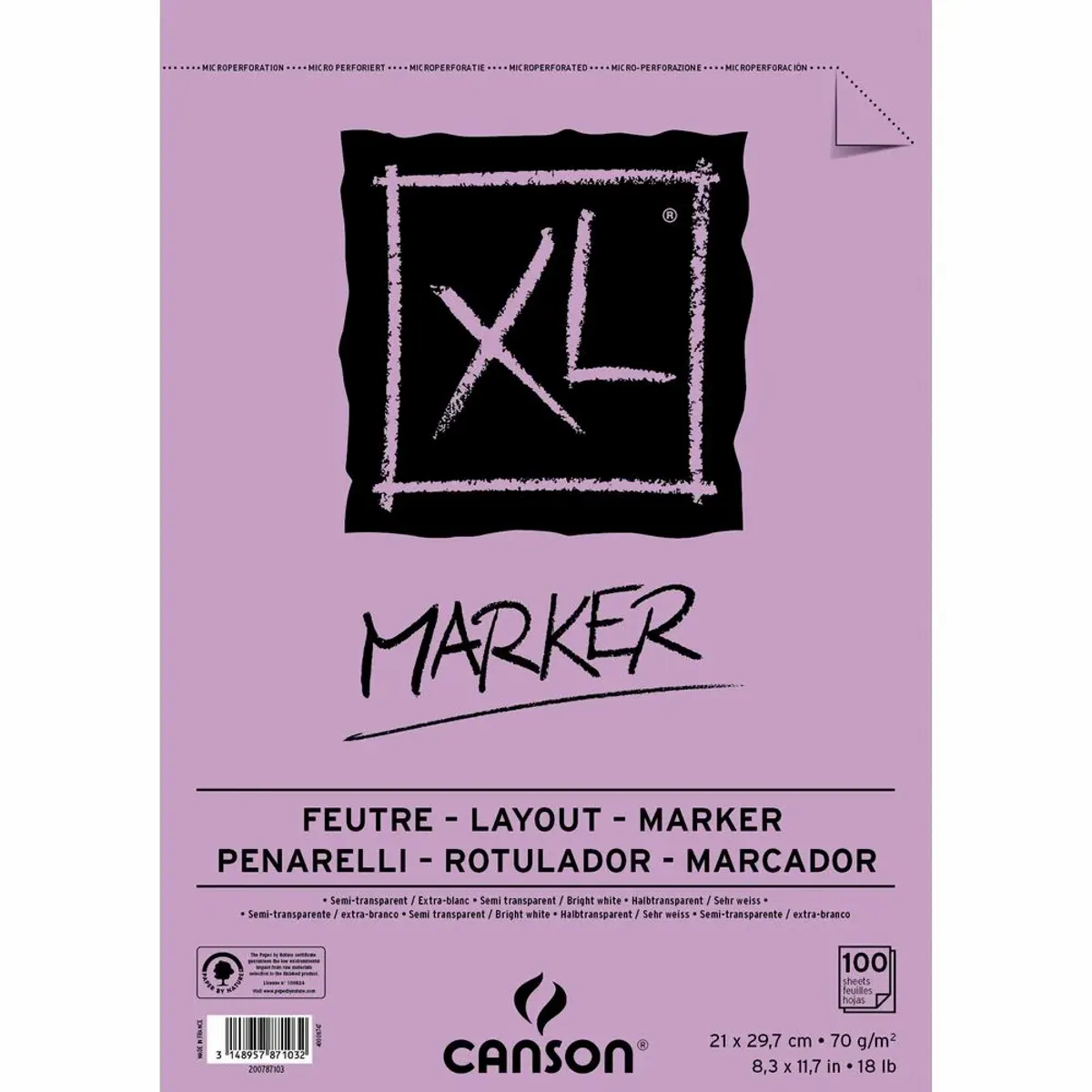 Bloco Desenho Canson XL Marker 70g/m² A4