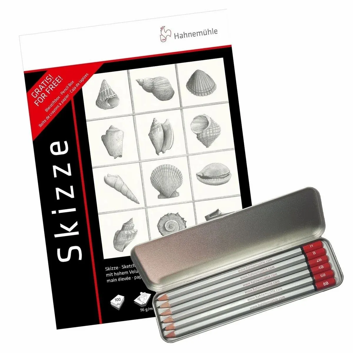 Bloco Desenho Hahnemuhle Skizze 96g/m² A3 Kit 1 Bloco + Lata 6 Lapis